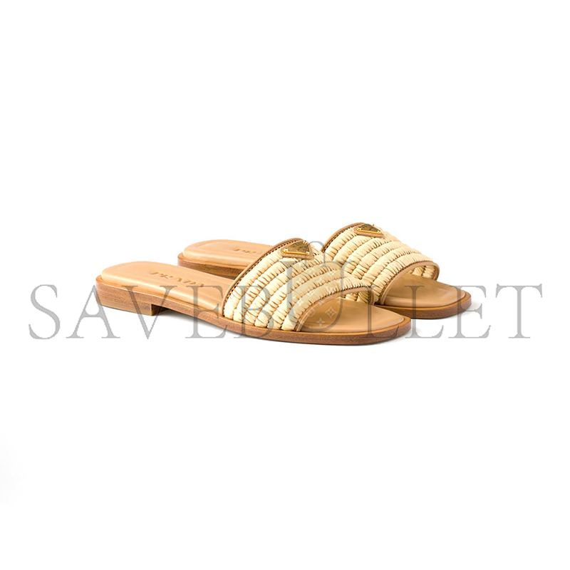 Pra*a leather slides with crochet details 1xx758
